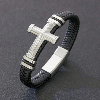 Brățară împletită din piele cu mai multe straturi, Star of David, cu închidere magnetică, Bijuterii Vintage Judaica Amulet pentru bărbați