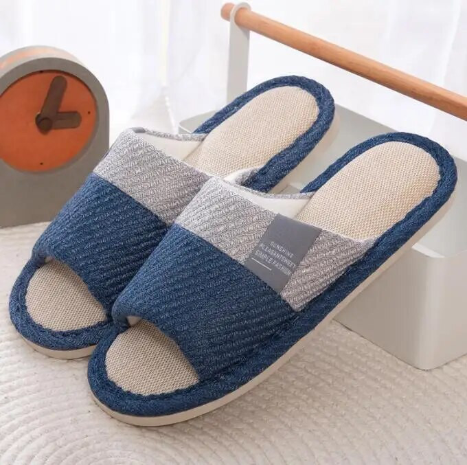 Nauji Lininiai namų šlepetės grindų plokščiapadžiai batai pavasario rudeniniai šlepetės Unisex medvilninės šlepetės Patogios zapatilijos