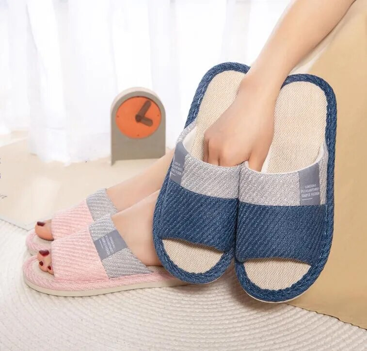 Nauji Lininiai namų šlepetės grindų plokščiapadžiai batai pavasario rudeniniai šlepetės Unisex medvilninės šlepetės Patogios zapatilijos