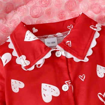 0-4 години Комплекти пижами за бебета и момичета Ризи с дълъг ръкав с щампа на сърце за Свети Валентин Комплекти с кльощави панталони Комплекти за малки деца Детско спално облекло