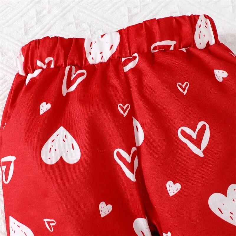 0-4Y Pižamos Rinkiniai Merginoms Valentino dienos širdelės spauda ilgomis rankovėmis marškiniai su šviesiais kelnių rinkiniai Vaikiški miegui skirti drabužiai
