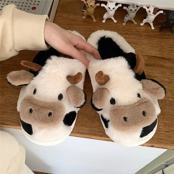 Меки сладки кравешки памучни чехли Зимни студентски домашни нехлъзгащи чехли Зимни топли чехли за двойка с анимационно мляко от крава с пухкава кожа
