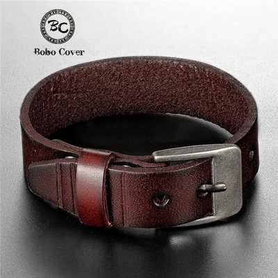 BoBo Cover New Vintag High Quality Aolly Geunine Leather Charm bracelet men Punk Adjustable Buckle гривни bangles male femme