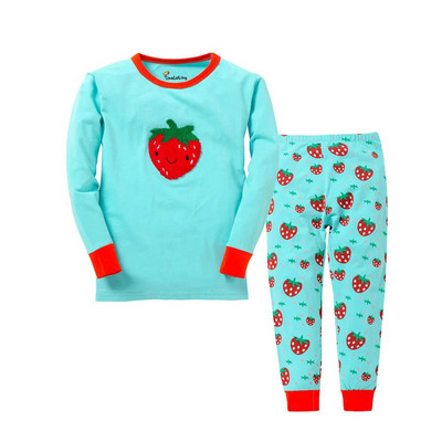 Seturi de pijamale cu căpșuni pentru fete, 100% bumbac, pijamale cu mâneci întregi pentru copii, pijamale pentru animale, pijamale pentru copii, pijamale cu desene animate pentru băieți
