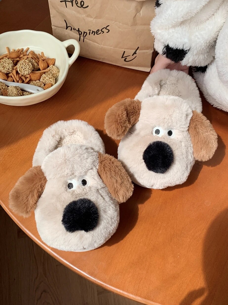 Slatko štene Pamučne papuče za muškarce i žene Plišane kućne papuče Unutarnja izolacija Ins Cartoon Palm Dog Papuče roditelj-dijete