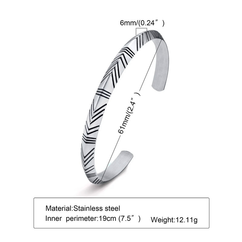 Vnox Vintage Norse Viking Manșetă Brățară pentru bărbați, Brățară Tribal Arrow Almut pentru bărbați din oțel inoxidabil, Bijuterii Retro Rock Punk Boy