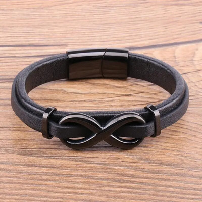 Modna kožna narukvica Infinity Logo Muška narukvica od nehrđajućeg čelika Nakit za muškarce Novogodišnji poklon za Valentinovo