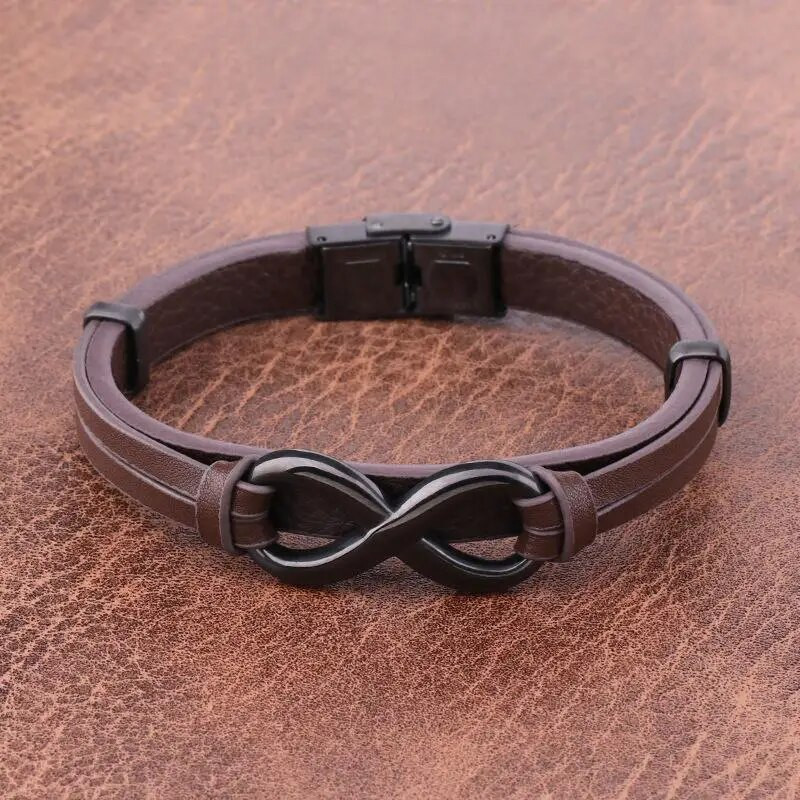 Modna kožna narukvica Infinity Logo Muška narukvica od nehrđajućeg čelika Nakit za muškarce Novogodišnji poklon za Valentinovo