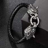 MKENDN Klasična životinja Viking Dvostruki zmaj Glava vuka 316L muška kožna narukvica od nehrđajućeg čelika Modni punk nakit Pulseras