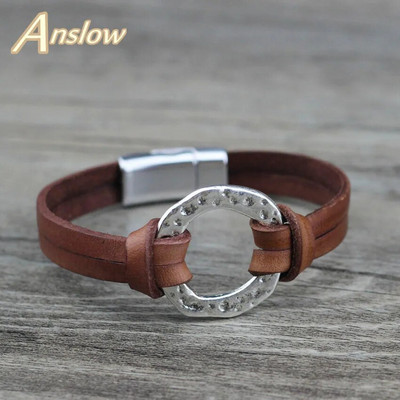 Anslow Zīmols Trendy Fashion Jewelry Magnetic Vīriešu rokassprādzes Aksesuāri Īstās ādas rokassprādze Vīrietim Piekariņi Dāvana LOW0718LB