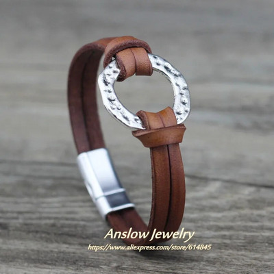 Anslow márka divatos divat ékszerek mágneses férfi karkötők kiegészítők valódi bőr karkötő férfi bájok ajándék LOW0718LB