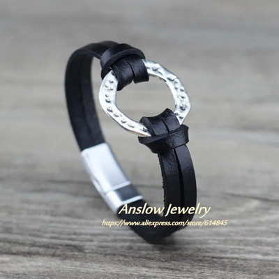 Anslow márka divatos divat ékszerek mágneses férfi karkötők kiegészítők valódi bőr karkötő férfi bájok ajándék LOW0718LB