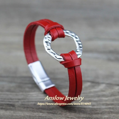 Anslow márka divatos divat ékszerek mágneses férfi karkötők kiegészítők valódi bőr karkötő férfi bájok ajándék LOW0718LB