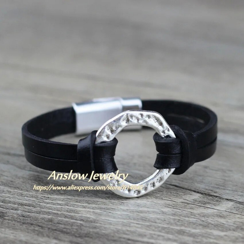 Anslow márka divatos divat ékszerek mágneses férfi karkötők kiegészítők valódi bőr karkötő férfi bájok ajándék LOW0718LB