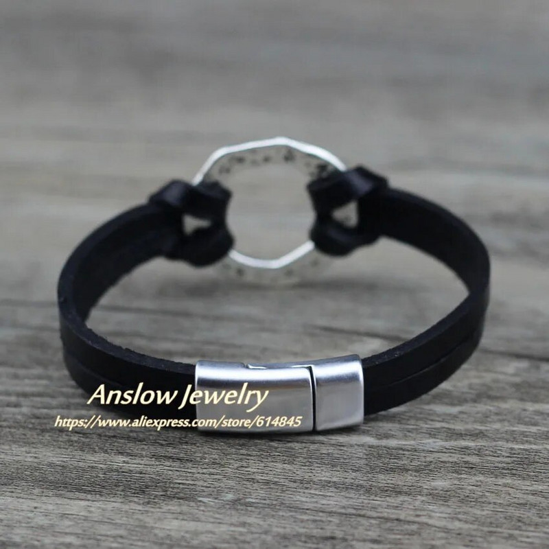 Anslow márka divatos divat ékszerek mágneses férfi karkötők kiegészítők valódi bőr karkötő férfi bájok ajándék LOW0718LB