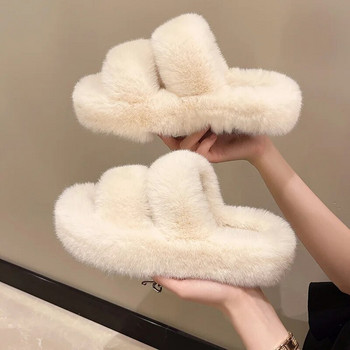 Γυναικείες παντόφλες Fluffy Fur Γυναικείες 2024 Φθινόπωρο Χειμώνας Νέα Ζεστά Μονόχρωμα Ευέλικτα Υπέροχα Casual Παπούτσια Μαλακά Chinelos Planos