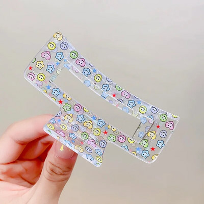 Femei Imprimare Transparentă Gheare De Păr De Floră Agrafă De Păr Dură Colorate Din Plastic Bride De Păr Dimensiuni Mari Accesorii De Păr Crab