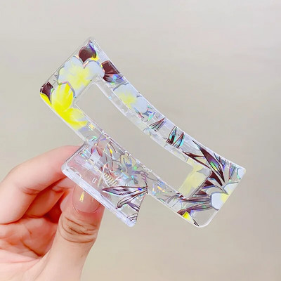 Femei Imprimare Transparentă Gheare De Păr De Floră Agrafă De Păr Dură Colorate Din Plastic Bride De Păr Dimensiuni Mari Accesorii De Păr Crab