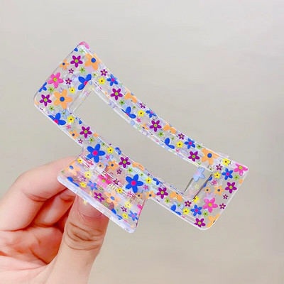 Femei Imprimare Transparentă Gheare De Păr De Floră Agrafă De Păr Dură Colorate Din Plastic Bride De Păr Dimensiuni Mari Accesorii De Păr Crab