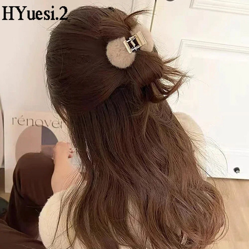 Žieminiai pliušiniai plaukų nagai neslystantys metaliniai tvirti laikikliai vienspalviai pomponiniai plaukų segtukai sugriebti paprastas moteriškas mergaičių kuodo papuošimas