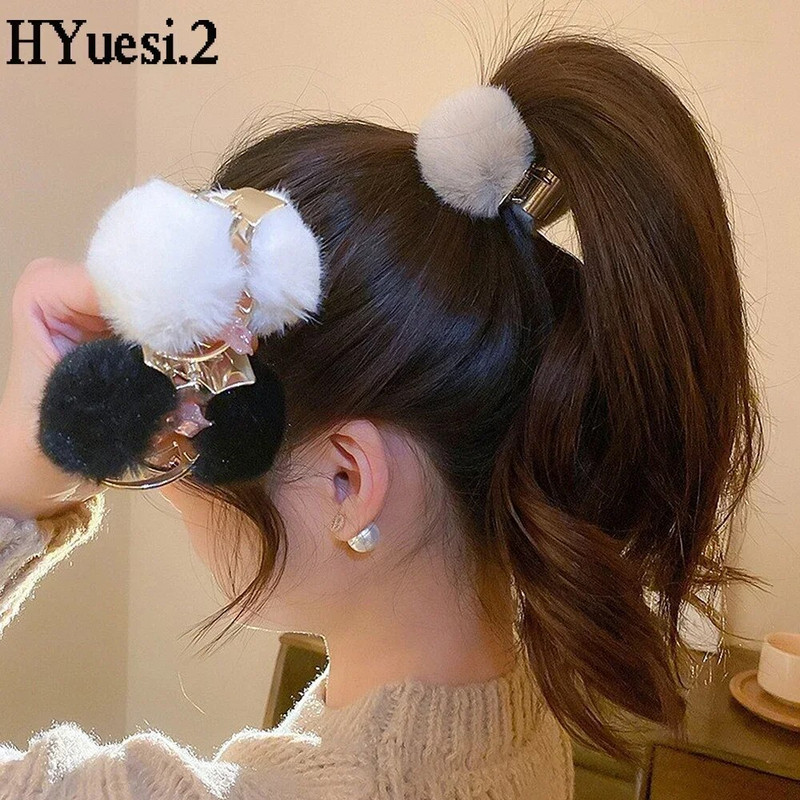 Žieminiai pliušiniai plaukų nagai neslystantys metaliniai tvirti laikikliai vienspalviai pomponiniai plaukų segtukai sugriebti paprastas moteriškas mergaičių kuodo papuošimas