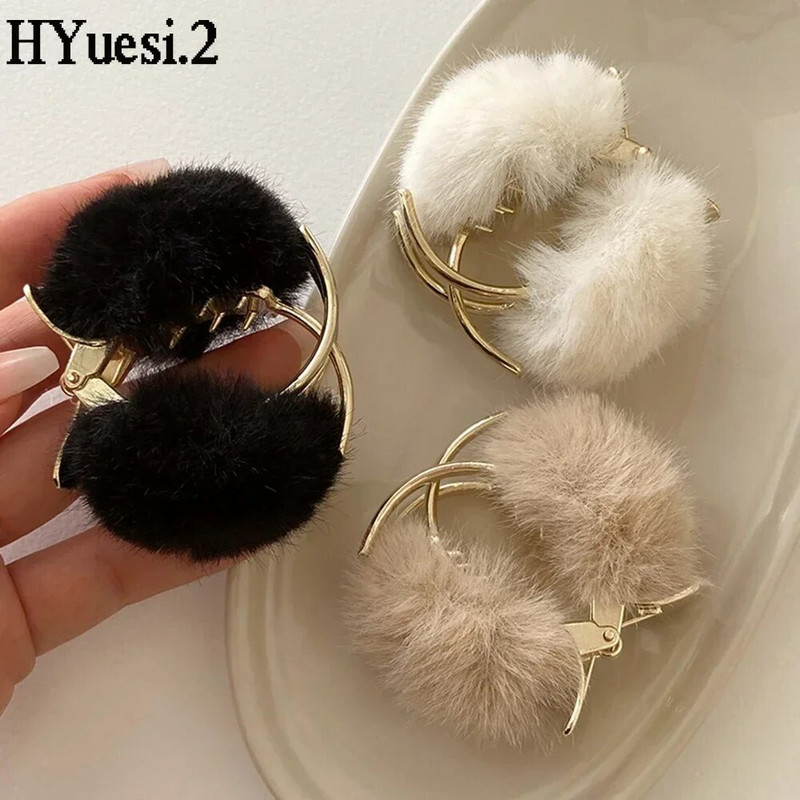 Žieminiai pliušiniai plaukų nagai neslystantys metaliniai tvirti laikikliai vienspalviai pomponiniai plaukų segtukai sugriebti paprastas moteriškas mergaičių kuodo papuošimas