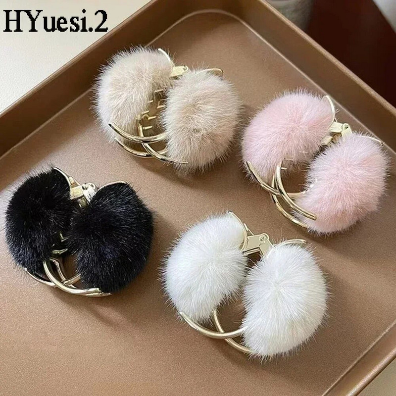 Žieminiai pliušiniai plaukų nagai neslystantys metaliniai tvirti laikikliai vienspalviai pomponiniai plaukų segtukai sugriebti paprastas moteriškas mergaičių kuodo papuošimas