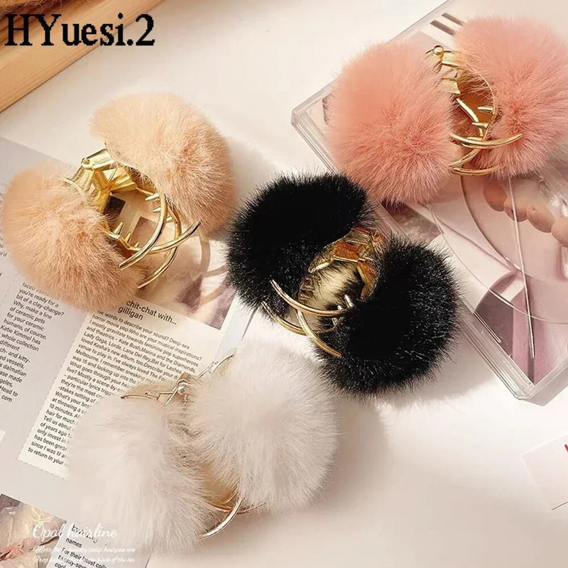 Žieminiai pliušiniai plaukų nagai neslystantys metaliniai tvirti laikikliai vienspalviai pomponiniai plaukų segtukai sugriebti paprastas moteriškas mergaičių kuodo papuošimas