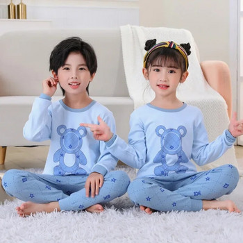 Бебешки комплекти пижами за деца Памучно спално облекло за момчета Зимни пижами за момичета Пижами с карикатура на котка Тениска+панталон 2 бр. Детско облекло