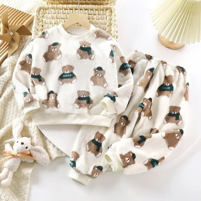 Noul set de pijamale de flanel pentru copii îngroșați, toamnă iarnă, pentru copii, băieți, fete