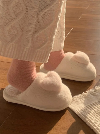 Прекрасно момиче сърце Плюшени памучни чехли Дамски зимни Ins Домашни домашни чехли против хлъзгане Дебели домашни чехли с мека подметка