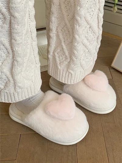 Прекрасно момиче сърце Плюшени памучни чехли Дамски зимни Ins Домашни домашни чехли против хлъзгане Дебели домашни чехли с мека подметка