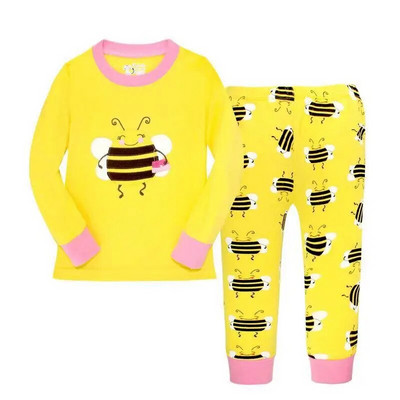 Haine Buburuza Fata Costume Broderie Bumbac Fete Pijamale Imprimate Copii Lenjerie de noapte Pijamale Desene Animate Tricou + Pantalon Set 2BUC