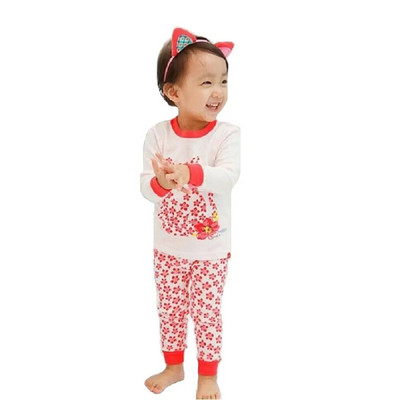 Haine Buburuza Fata Costume Broderie Bumbac Fete Pijamale Imprimate Copii Lenjerie de noapte Pijamale Desene Animate Tricou + Pantalon Set 2BUC