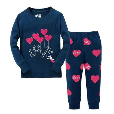 Haine Buburuza Fata Costume Broderie Bumbac Fete Pijamale Imprimate Copii Lenjerie de noapte Pijamale Desene Animate Tricou + Pantalon Set 2BUC