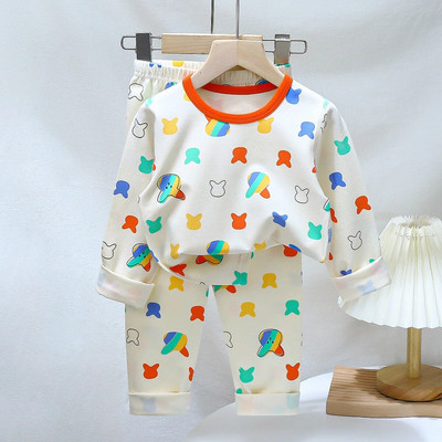 Pijamale de Crăciun pentru copii Set de îmbrăcăminte de iarnă pentru băieți, fete, topuri cu gâtul în formă de O + pantaloni lungi, pijamale pentru copii, urs din desene animate, pijamale pentru copii