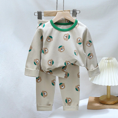 Pijamale de Crăciun pentru copii Set de îmbrăcăminte de iarnă pentru băieți, fete, topuri cu gâtul în formă de O + pantaloni lungi, pijamale pentru copii, urs din desene animate, pijamale pentru copii