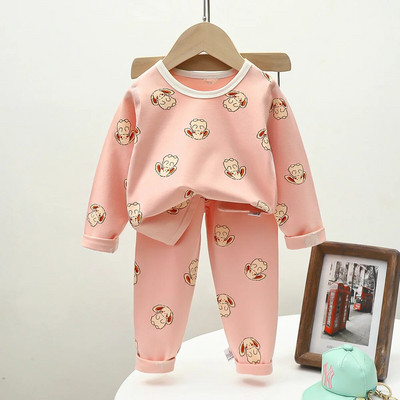 Pijamale de Crăciun pentru copii Set de îmbrăcăminte de iarnă pentru băieți, fete, topuri cu gâtul în formă de O + pantaloni lungi, pijamale pentru copii, urs din desene animate, pijamale pentru copii
