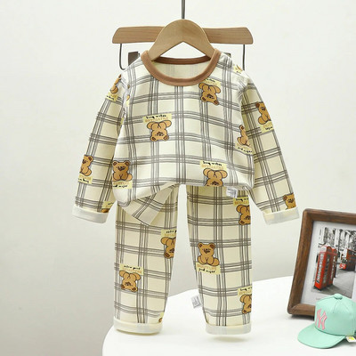 Pijamale de Crăciun pentru copii Set de îmbrăcăminte de iarnă pentru băieți, fete, topuri cu gâtul în formă de O + pantaloni lungi, pijamale pentru copii, urs din desene animate, pijamale pentru copii