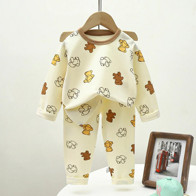 Pijamale de Crăciun pentru copii Set de îmbrăcăminte de iarnă pentru băieți, fete, topuri cu gâtul în formă de O + pantaloni lungi, pijamale pentru copii, urs din desene animate, pijamale pentru copii