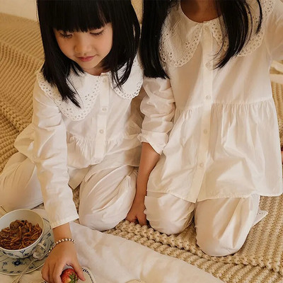 Παιδικά Κορίτσια Lolita Κεντητό γιακά Σετ Πυτζάμες.Vintage Παιδικές Πιτζάμες Παιδικές Σετ Σαλόνια ύπνου.Παιδικά Ρούχα
