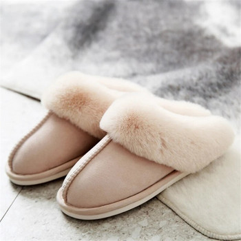 JIANBUDAN Плюшени топли домашни плоски чехли Flock Меки удобни зимни чехли Мъжки Дамски памучни обувки Вътрешни плюшени чехли