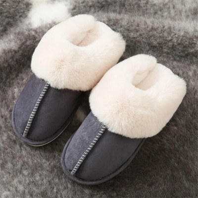JIANBUDAN Плюшени топли домашни плоски чехли Flock Меки удобни зимни чехли Мъжки Дамски памучни обувки Вътрешни плюшени чехли