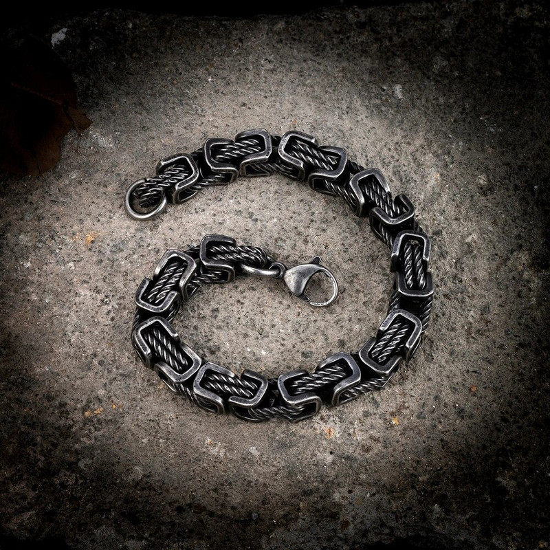 MKENDN Punk Brățări din oțel inoxidabil 316L, creativ, retro, oxidat, negru, geometric, bizantin, cu lanț, bijuterii pentru motociclete