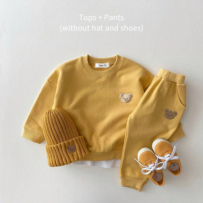 Haina coreeană pentru bebeluși Costum de toamnă Nouă pentru fetiță Costum de îmbrăcăminte pentru pui broderie drăguț pentru băieți, pantaloni, pantaloni, costum nou-născut din 2 piese
