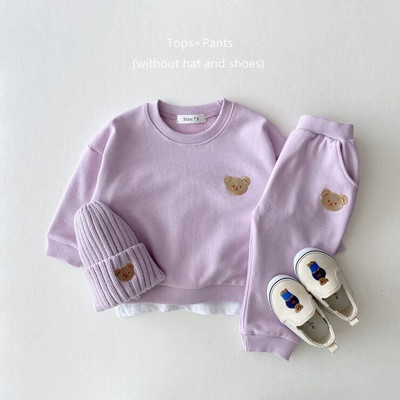 Haina coreeană pentru bebeluși Costum de toamnă Nouă pentru fetiță Costum de îmbrăcăminte pentru pui broderie drăguț pentru băieți, pantaloni, pantaloni, costum nou-născut din 2 piese