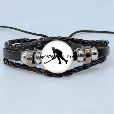 Bratara eleganta de hochei pe gheata stil retro silueta jucator de hochei bratara din sticla cabochon bijuterii sportive cadou barbati