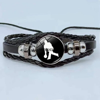 Bratara eleganta de hochei pe gheata stil retro silueta jucator de hochei bratara din sticla cabochon bijuterii sportive cadou barbati