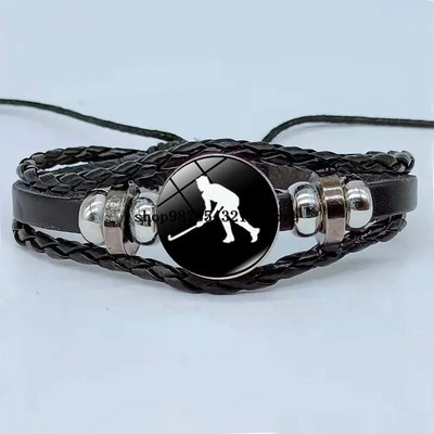 Bratara eleganta de hochei pe gheata stil retro silueta jucator de hochei bratara din sticla cabochon bijuterii sportive cadou barbati