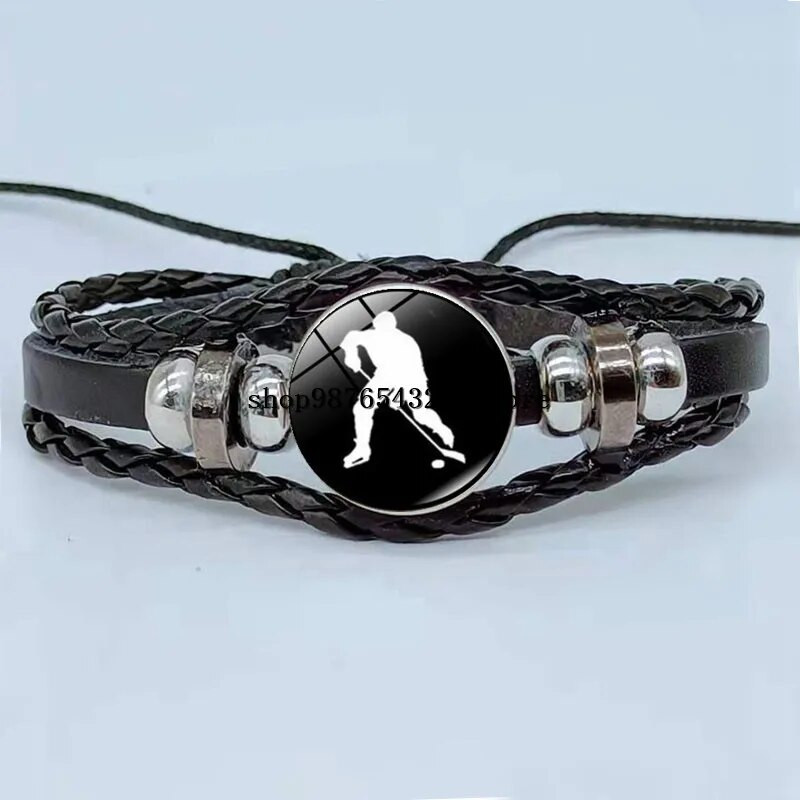 Elegantne jäähoki käevõru retro stiilis hokimängija siluett käevõru klaasist kabošonist spordiehted meeste kingitus